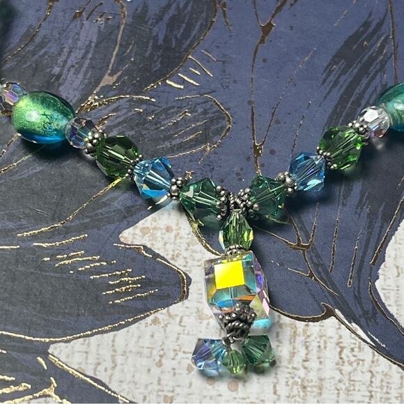 Vintage Handmade 925 Sterling Silver Blue Crystal Bead Necklace and Earrings D2 - Picture 3 of 11